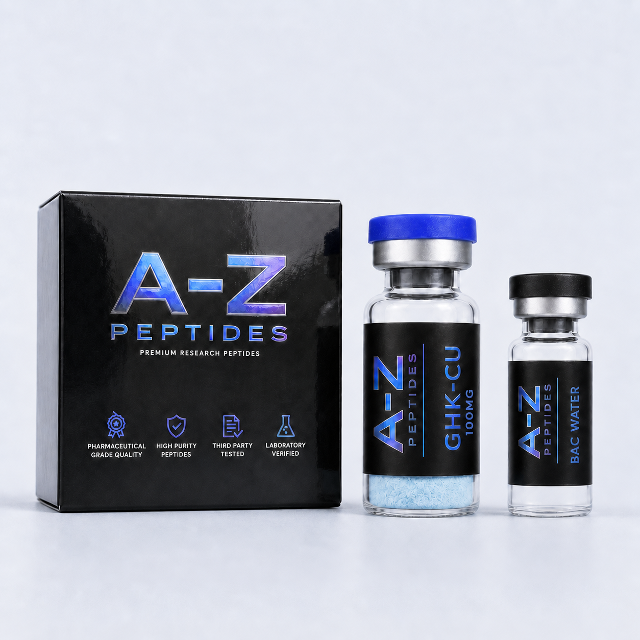 A-Z Peptides GHK-Cu 100 mg box and vial with included BAC Water