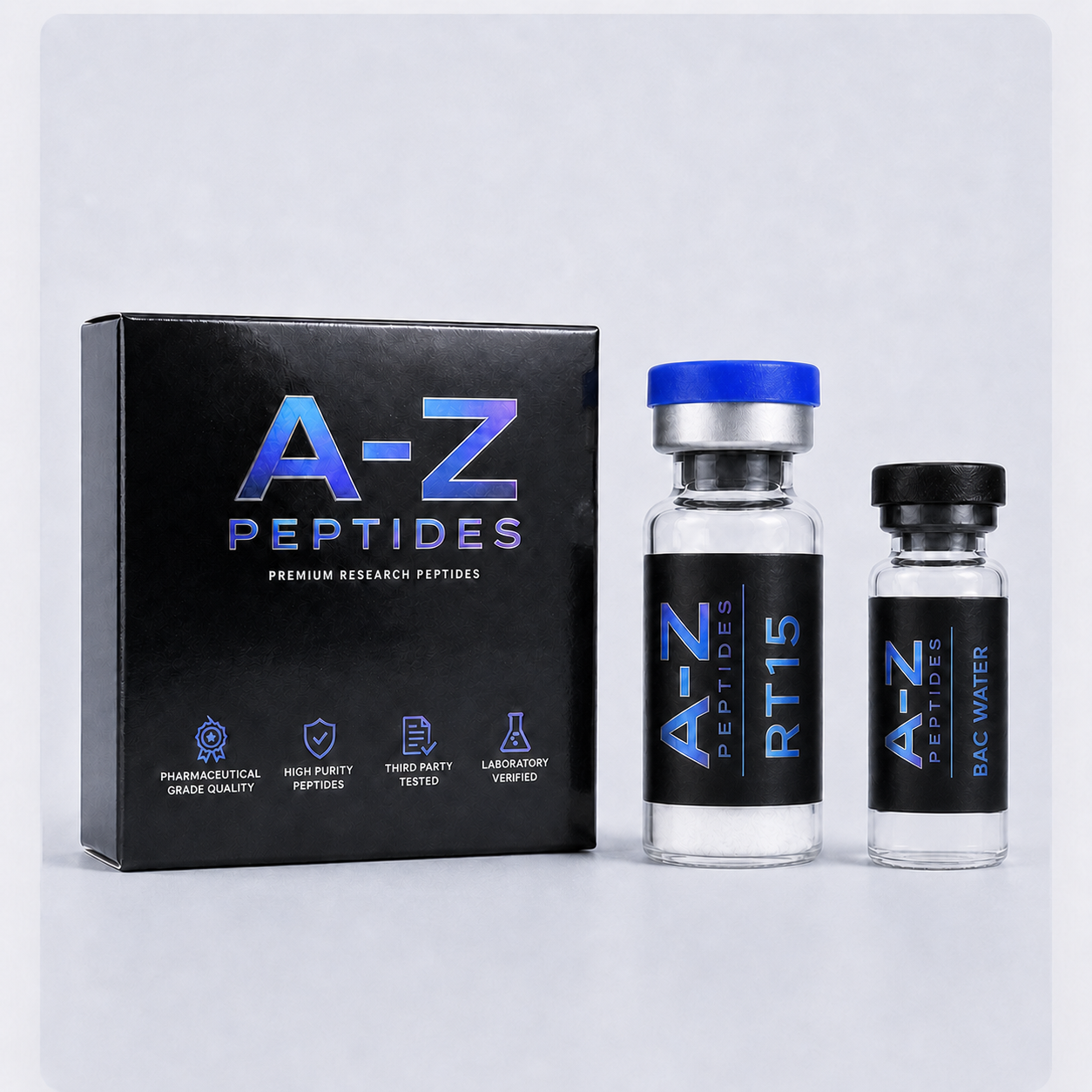 A-Z Peptides Retatrutide box and vial with included BAC Water